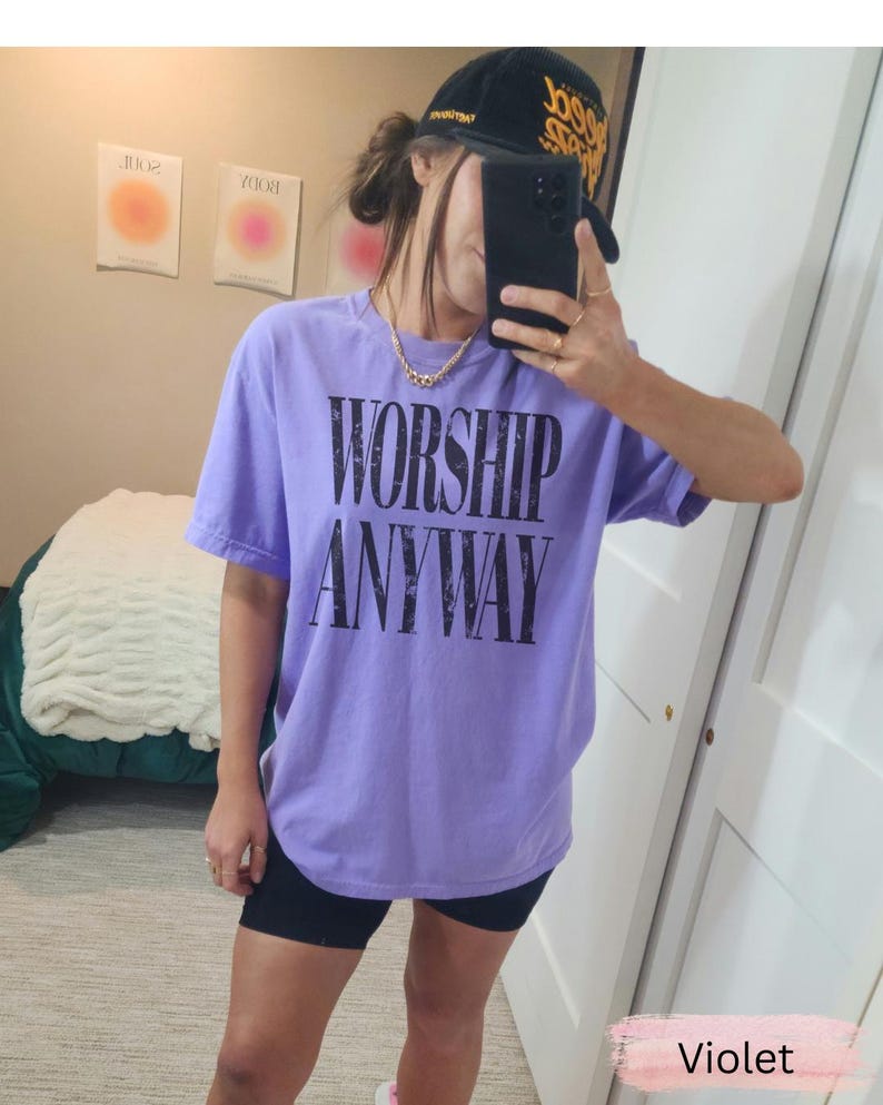 Worship Anyway T-shirt | Distressed Christian Tee Violet