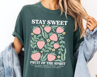 Stay Sweet Strawberry Fruit of the Spirit T-Shirt | Floral Christian Tee