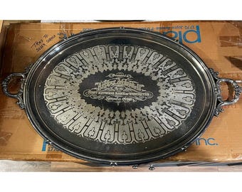 Antyczna taca na monety Meriden Brittania z wytłoczonym napisem XL i wygrawerowaną nagrodą