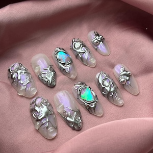 Drücke auf Nägel Set &quot;&quot;Silver Fusion&quot;&quot;&quot;