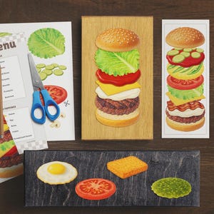 Zestaw aktywności „Budowanie burgerów”: gra edukacyjna dla dzieci w restaurację (plik edukacyjny do druku w formacie PDF)