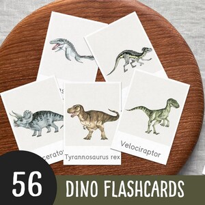 Flash Cards de Dinossauros para Imprimir | Cartões Montessori de 3 Partes | 56 Cartões Educacionais Editáveis | PDF de Aprendizagem Multilíngue