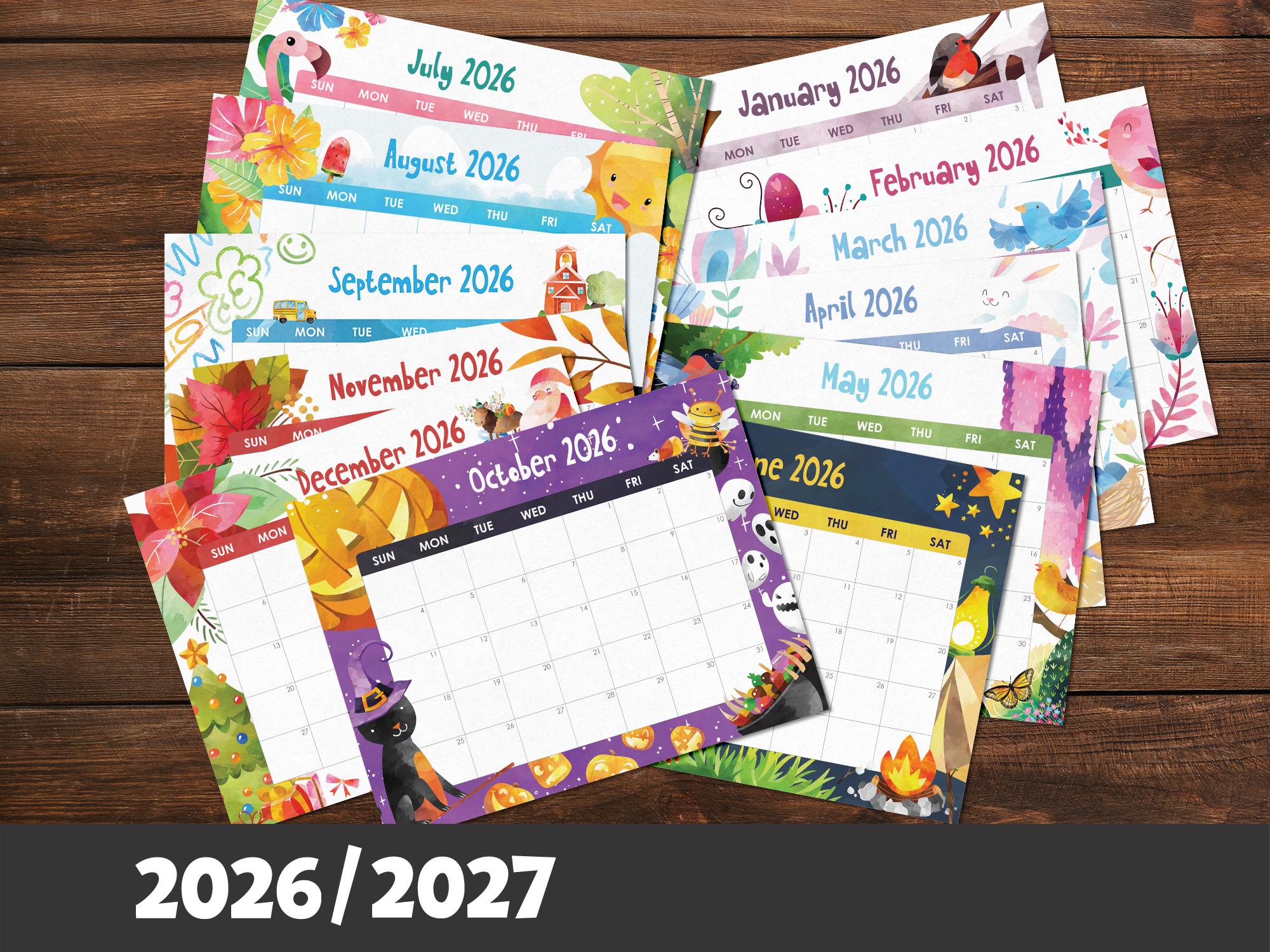 Kids Calendar Printable 2026 and 2027: Seasonal Learning Planner (PDF ...
