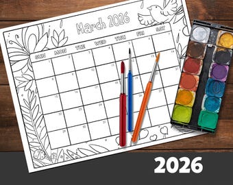 Calendrier de coloriage pour enfants 2026 : agenda d'activités sur 12 mois (PDF imprimable)