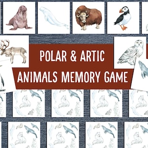 Jogo de memória de animais do Ártico | Animais polares educativos para impressão | Jogo de aprendizagem pré-escolar | PDF digital