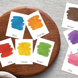 Tarjetas de colores Montessori / Tarjetas de 3 partes Teoría básica del color / Imprimibles educativos / Aprendizaje en casa / Actividades preescolares
