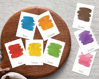 Tarjetas de colores Montessori / Tarjetas de 3 partes Teoría básica del color / Imprimibles educativos / Aprendizaje en casa / Actividades preescolares