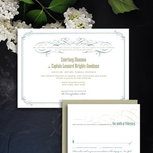 PRINTED or DIGITAL Modern Border Wedding Invitation Set Contemporary Design Print-At-Home Version also available image 1