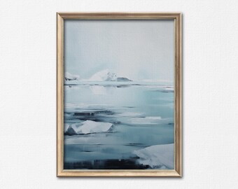 Printable Abstract Glacier Wall Art | Modern Iceburg Painting | Winter Ocean