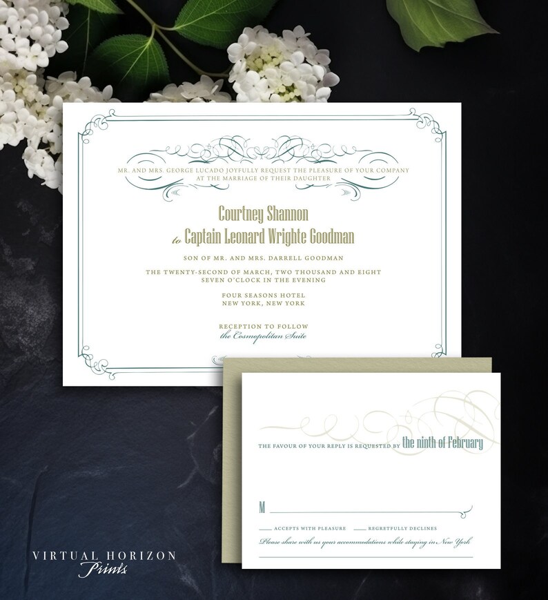 PRINTED or DIGITAL Modern Border Wedding Invitation Set Contemporary Design Print-At-Home Version also available image 1