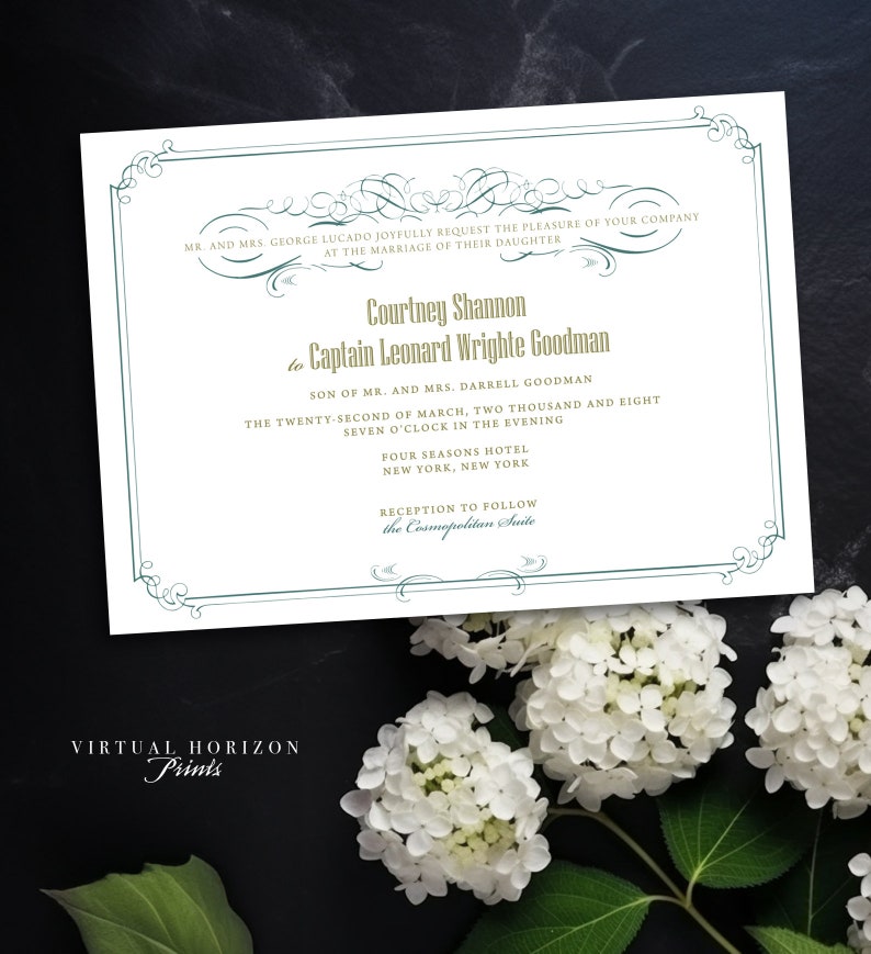 PRINTED or DIGITAL Modern Border Wedding Invitation Set Contemporary Design Print-At-Home Version also available image 2