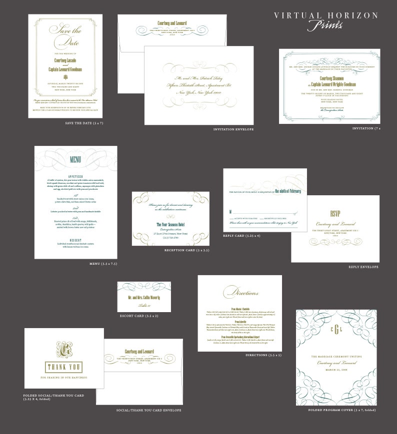 PRINTED or DIGITAL Modern Border Wedding Invitation Set Contemporary Design Print-At-Home Version also available image 4