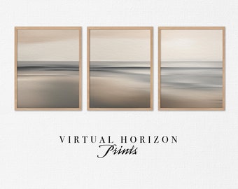 Set of 3 Neutral Sand Art Prints  |  Digital Printable Ocean Wall Decor  |  Moody Beach Painting