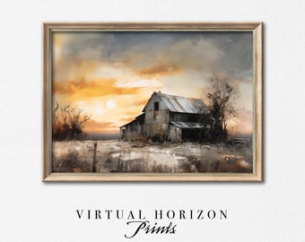 Printable Abandoned Barn Landscape | Old Country Painting | Moody Wall Art