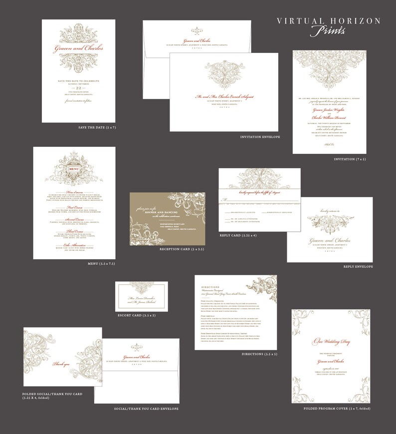 PRINTED or DIGITAL Ornate Wedding Invitation Set Classic Design Print-At-Home Version also available image 4