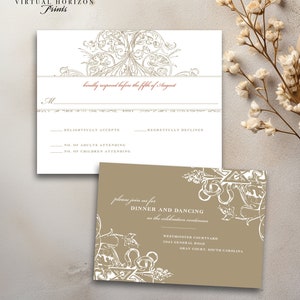 PRINTED or DIGITAL Ornate Wedding Invitation Set Classic Design Print-At-Home Version also available image 3