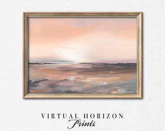 Printable Pink Sunset Abstract Painting | Modern Ocean Landscape | Contemporary Wall Art