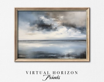 Printable Cloudy Skies Abstract Painting | Moody Wall Art | Ocean Landscape