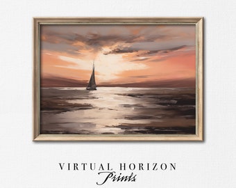 Printable Sailing Wall Art | Abstract Sailboat Painting | Ocean Landscape Sunset