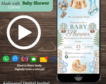 Animated Baby Shower Invite: Bear Theme (Digital Download)