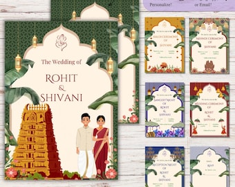 Paquete de invitaciones de boda del sur de la India: invitaciones digitales para todos los eventos