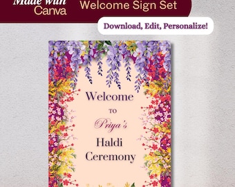 Haldi Welcome Sign: Indian Wedding Pithi Ceremony (DIY Canva Template)
