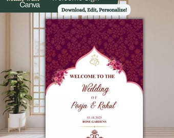 Indian Wedding Welcome Sign: Minimalist Elephant Design (Digital Download)