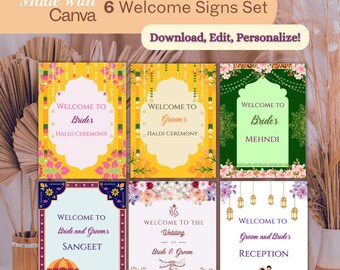 Indian Wedding Welcome Sign Bundle: Mendhi, Haldi, Sangeet (Digital Download)