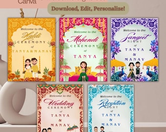 Indian Wedding Welcome Sign Bundle: Mendhi, Haldi, Sangeet (Digital Download)