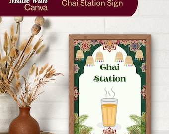 Personalized Chai Station Sign: Indian Wedding Decor (PDF Downloadable Sign, 3 Sizes Available)