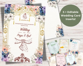 Indian Wedding Invitation Bundle: All Events Invite, RSVP (Editable Template)