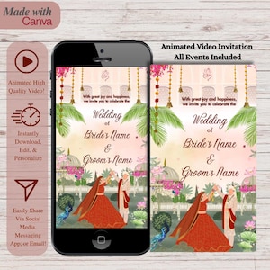 Convite de casamento indiano E-Invite Vídeo Cartão animado de casamento hindu Vídeo de casamento Gujarati Convite de casamento Punjabi Convite digital animado