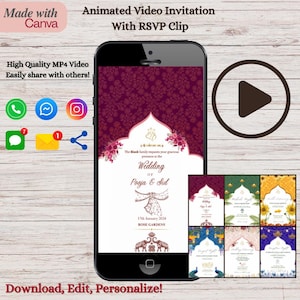 Convite de casamento em vídeo Cartão animado de casamento hindu indiano Convite de casamento indiano Vídeo Punjabi Convite de casamento Convite digital com cartão RSVP