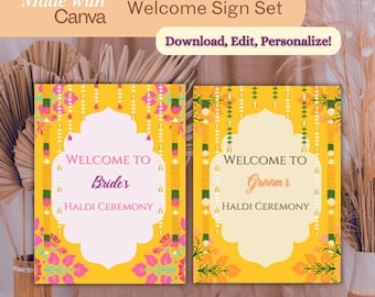 His & Hers Haldi Welcome Sign: Indian Wedding Decor (Digital Download)