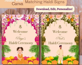 His & Hers Haldi Welcome Sign: Indian Wedding Decor (Digital Download)