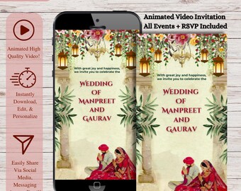 Invitación de video para boda sij punjabi: Tarjeta electrónica animada (todos los eventos)