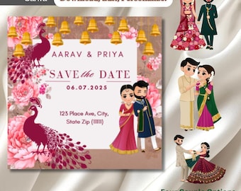 Indian Wedding Save the Date: Peacock Design (Digital Card)