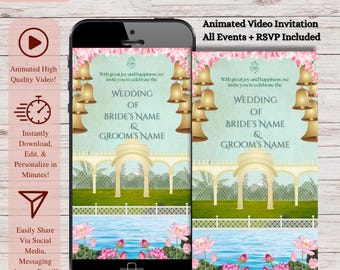 Animated Indian Wedding Video Invitation: Pastel Swan Theme (Digital)