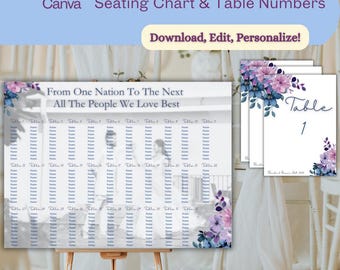 Photo Seating Chart Wedding Seating Chart with Table Numbers Blue & Purple Reception Seating Chart Seating Chart Indian Wedding Bundle