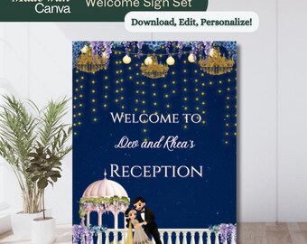 Indian Wedding Reception Welcome Sign: Starlight Canva Template (Digital Download)
