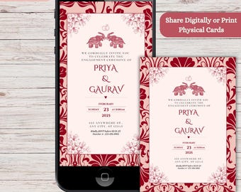 Invitación de compromiso india: Tarjeta para la ceremonia Roka con elefante (descarga digital)