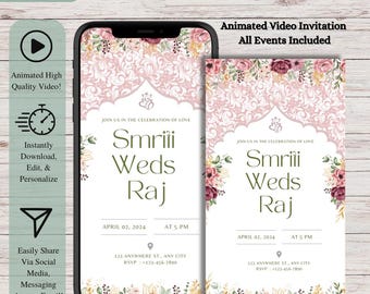 Animierte indische Hochzeitsvideoeinladung: Alle Ereignisse im Paket (Digitaler Download)