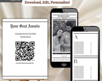 Indian Wedding Seating Chart Website QR Code: Newspaper Style (Digital Download)