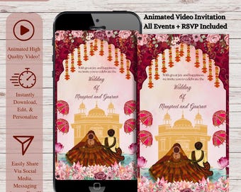Invitación de video para boda sij: Plantilla punjabi animada (digital)
