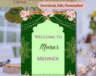 Plaque de bienvenue Mehndi : modèle de mariage indien personnalisable (téléchargement numérique)