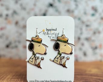 Glitter Dangle Cartoon Beagle Loves Camping Earrings