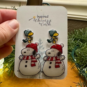 Cartoon Beagle the Snowman and His Friend Earrings