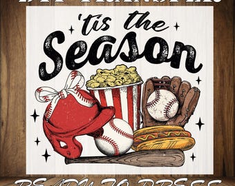 Coquette Tis The Season Baseball Ready To Press, Baseball Popcorn Iron On Transfer, Sports Baseball Dtf, Game Day Sports Baseball Dtf Print