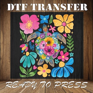 Summer Boho Floral Sea Turtle Ready To Press, Floral Sea Turtle Iron On Transfer, Cute Ocean Animal Dtf Print, Hello Summer Heat Press