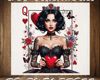 Queen of Hearts DTF Transfer: Gothic Sarcastic Quote, Ready To Press